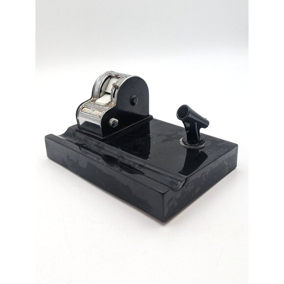 Vintage Perpetual Calendar Pen Holder Office Desk Top Black 6" x 4" - Picture 7 of 8